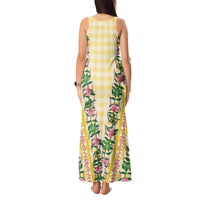 Hawaii Pikake Lokelani Plumeria Lei Tank Maxi Dress Yellow Palaka Motifs LT05 - Polynesian Pride