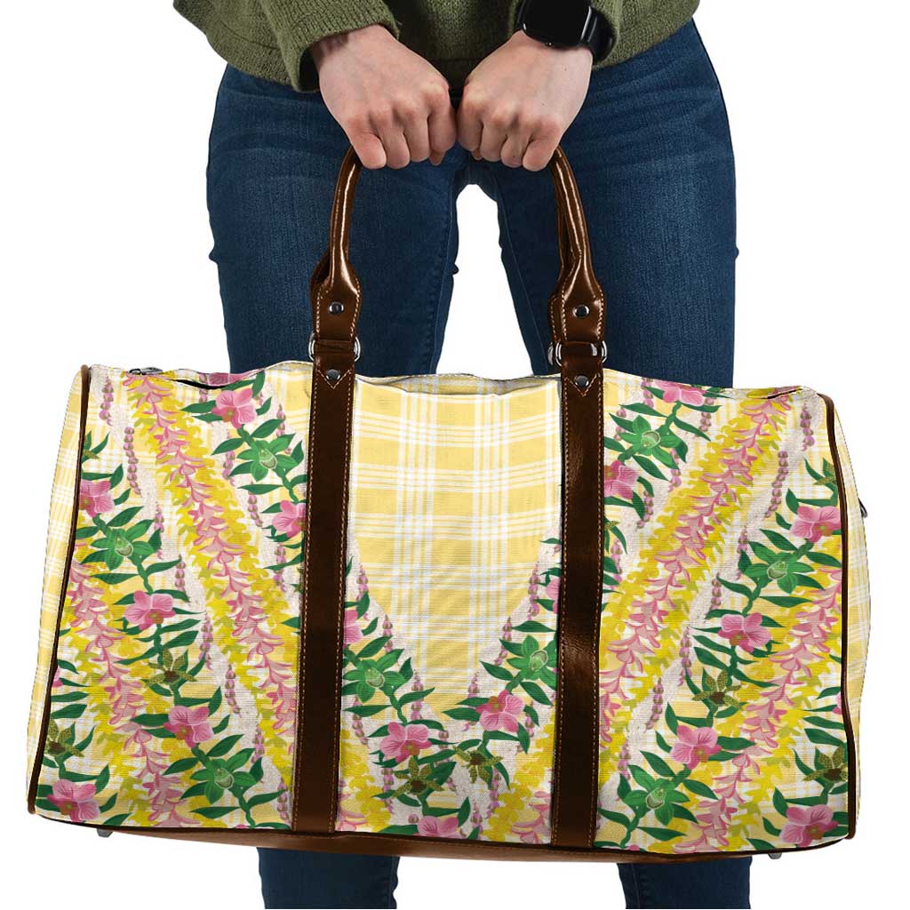 Hawaii Pikake Lokelani Plumeria Lei Travel Bag Yellow Palaka Motifs