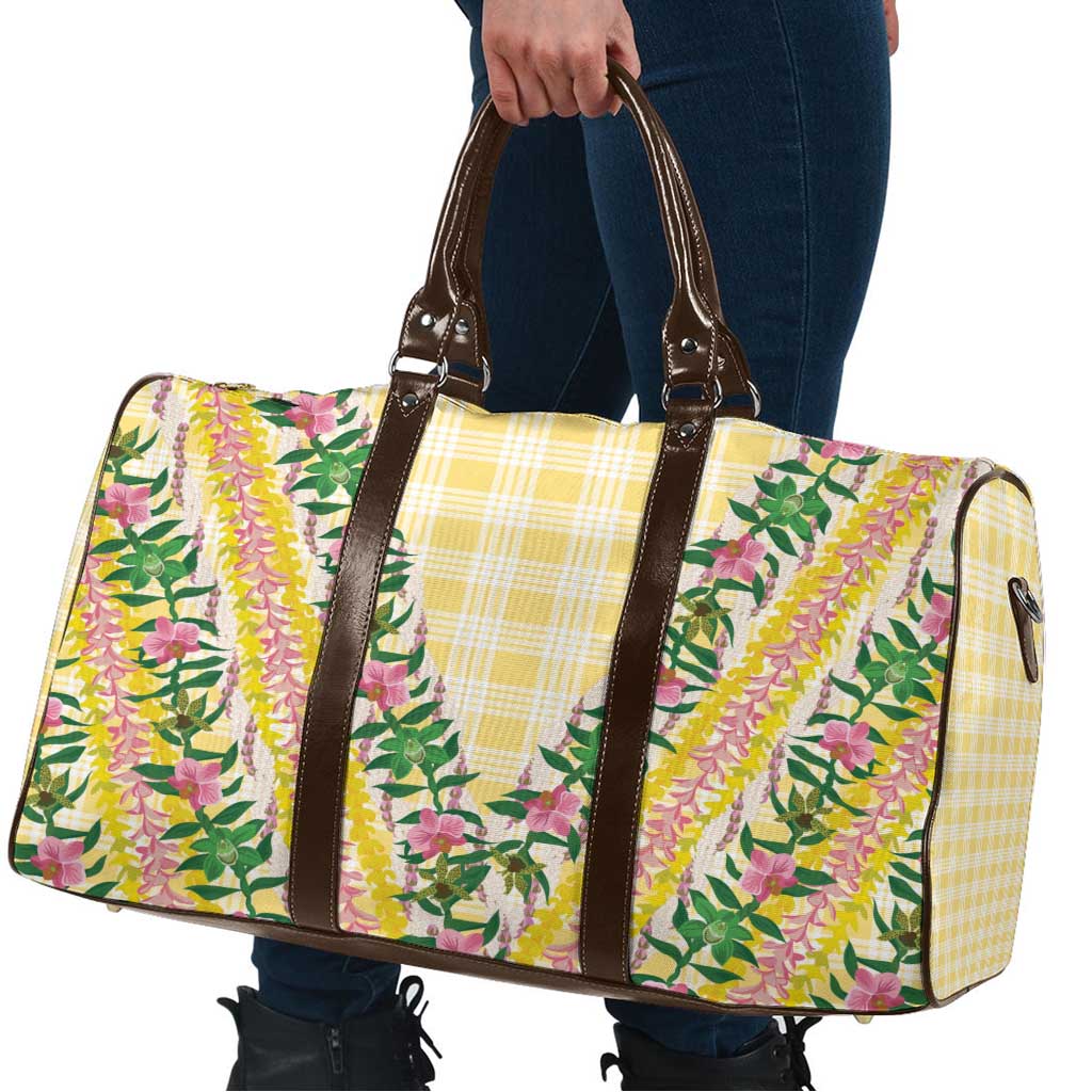 Hawaii Pikake Lokelani Plumeria Lei Travel Bag Yellow Palaka Motifs LT05 - Polynesian Pride