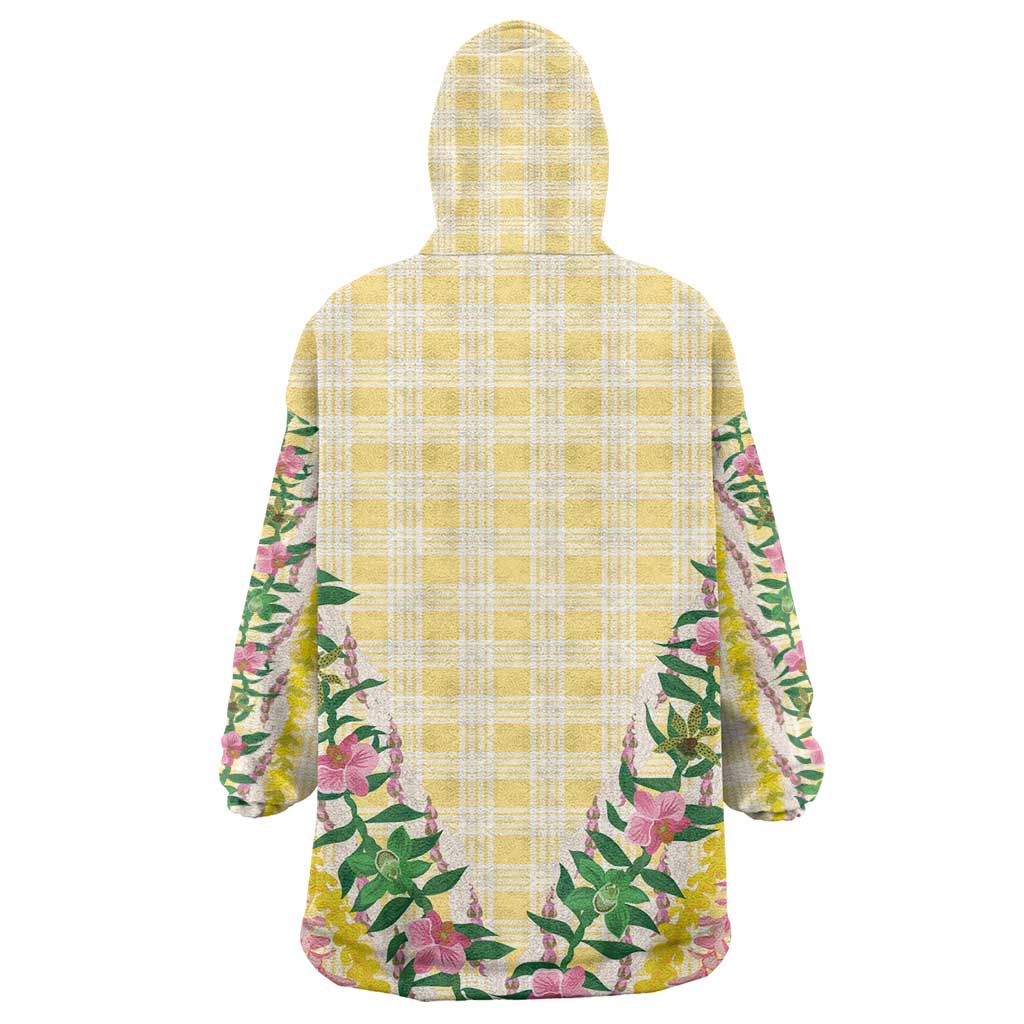 Hawaii Pikake Lokelani Plumeria Lei Wearable Blanket Hoodie Yellow Palaka Motifs LT05 - Polynesian Pride