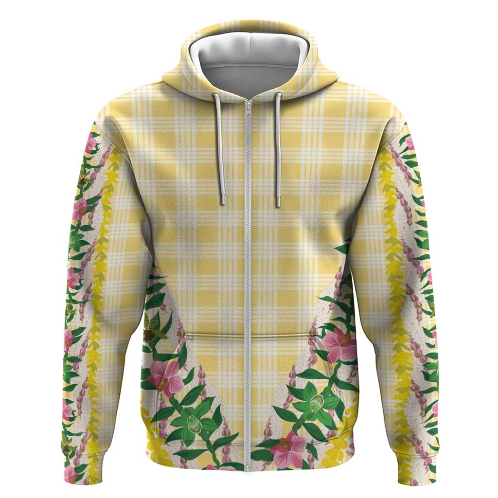 Hawaii Pikake Lokelani Plumeria Lei Zip Hoodie Yellow Palaka Motifs LT05 Zip Hoodie Yellow - Polynesian Pride