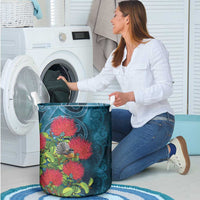 New Zealand Matariki Piwakawaka Laundry Basket Maori Koru With Pohutukawa Flowers LT05 - Polynesian Pride