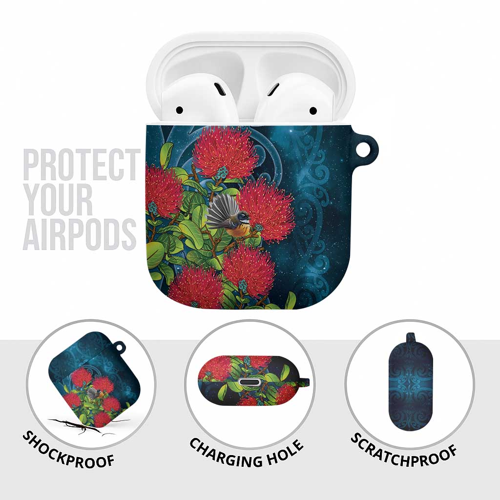New Zealand Matariki Piwakawaka AirPods Case Maori Koru With Pohutukawa Flowers LT05 - Polynesian Pride