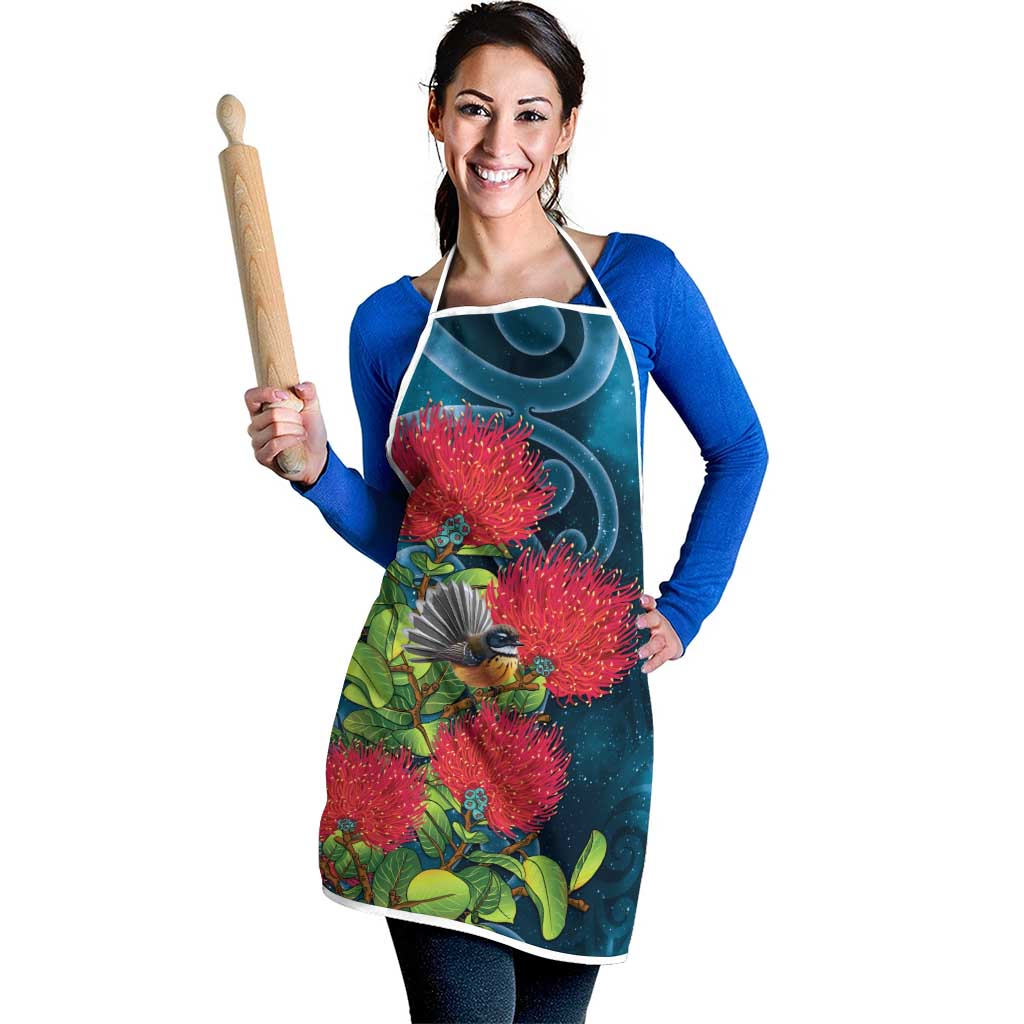 New Zealand Matariki Piwakawaka Apron Maori Koru With Pohutukawa Flowers LT05 - Polynesian Pride