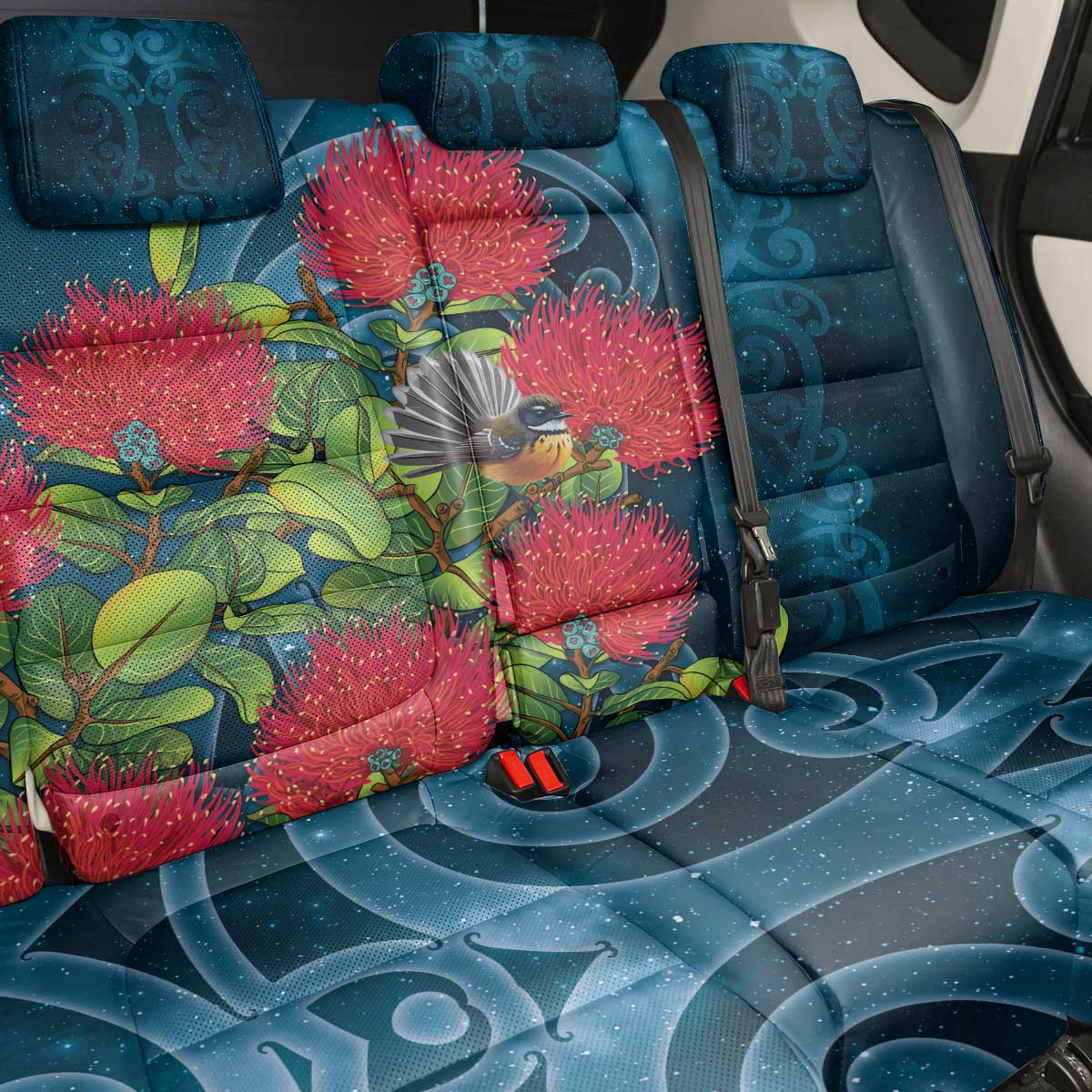New Zealand Matariki Piwakawaka Back Car Seat Cover Maori Koru With Pohutukawa Flowers
