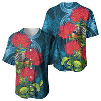 New Zealand Matariki Piwakawaka Baseball Jersey Maori Koru With Pohutukawa Flowers LT05 - Polynesian Pride