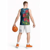 New Zealand Matariki Piwakawaka Basketball Jersey Maori Koru With Pohutukawa Flowers