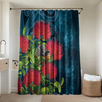 New Zealand Matariki Piwakawaka Bathroom Set Maori Koru With Pohutukawa Flowers LT05 Shower Curtain Only Dark Teal - Polynesian Pride