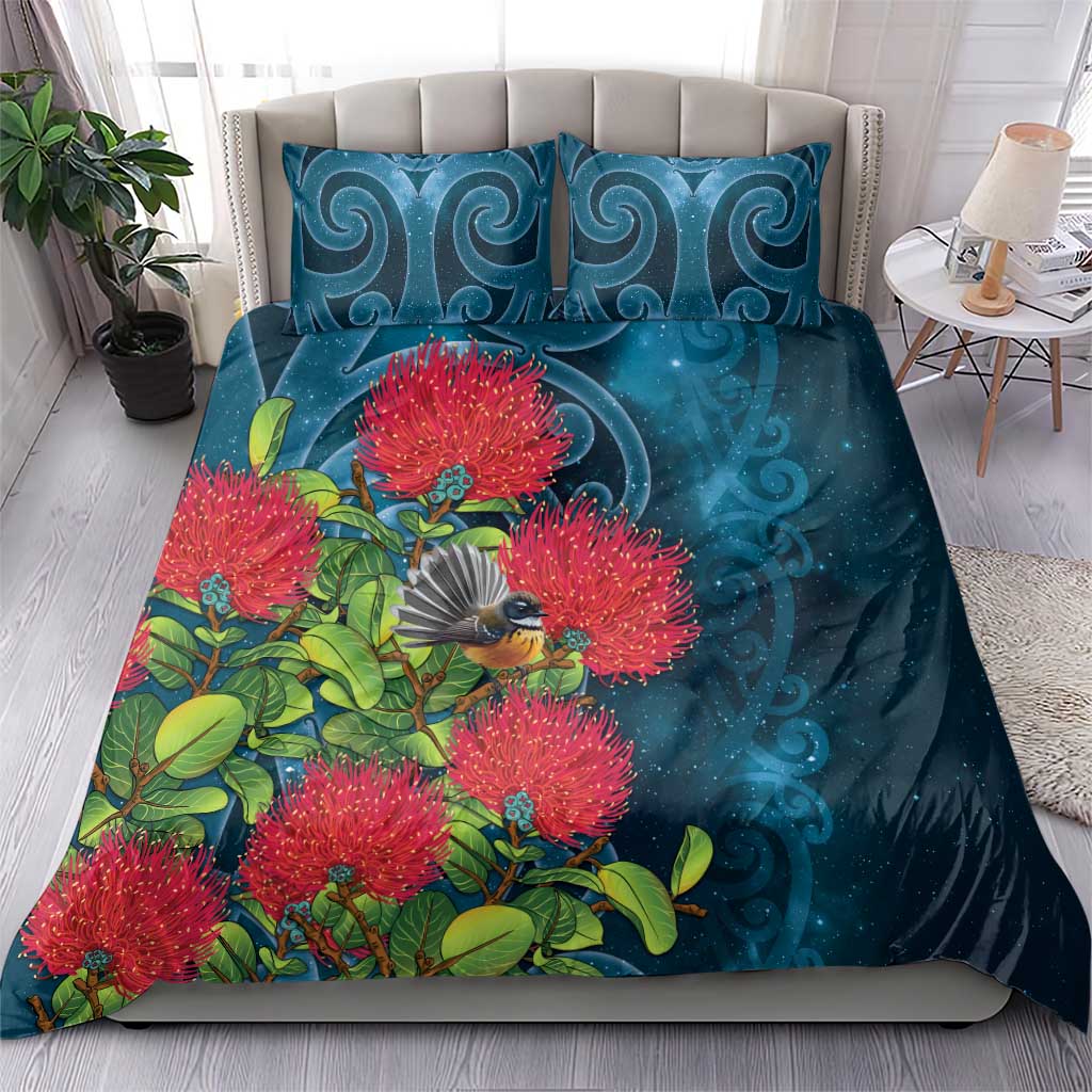 New Zealand Matariki Piwakawaka Bedding Set Maori Koru With Pohutukawa Flowers LT05 - Polynesian Pride