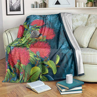 New Zealand Matariki Piwakawaka Blanket Maori Koru With Pohutukawa Flowers LT05 Dark Teal - Polynesian Pride