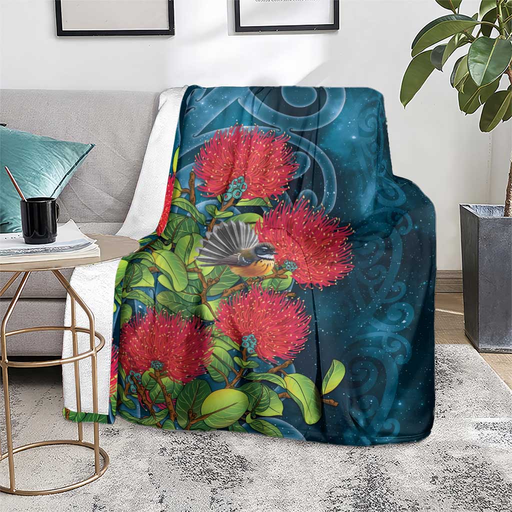 New Zealand Matariki Piwakawaka Blanket Maori Koru With Pohutukawa Flowers LT05 - Polynesian Pride