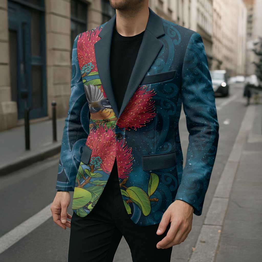 New Zealand Matariki Piwakawaka Blazer Maori Koru With Pohutukawa Flowers LT05 - Polynesian Pride