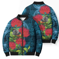 New Zealand Matariki Piwakawaka Bomber Puffer Jacket Maori Koru With Pohutukawa Flowers LT05 - Polynesian Pride