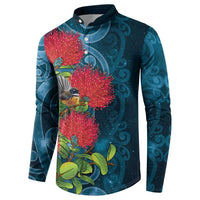 New Zealand Matariki Piwakawaka Button Sweatshirt Maori Koru With Pohutukawa Flowers LT05 - Polynesian Pride