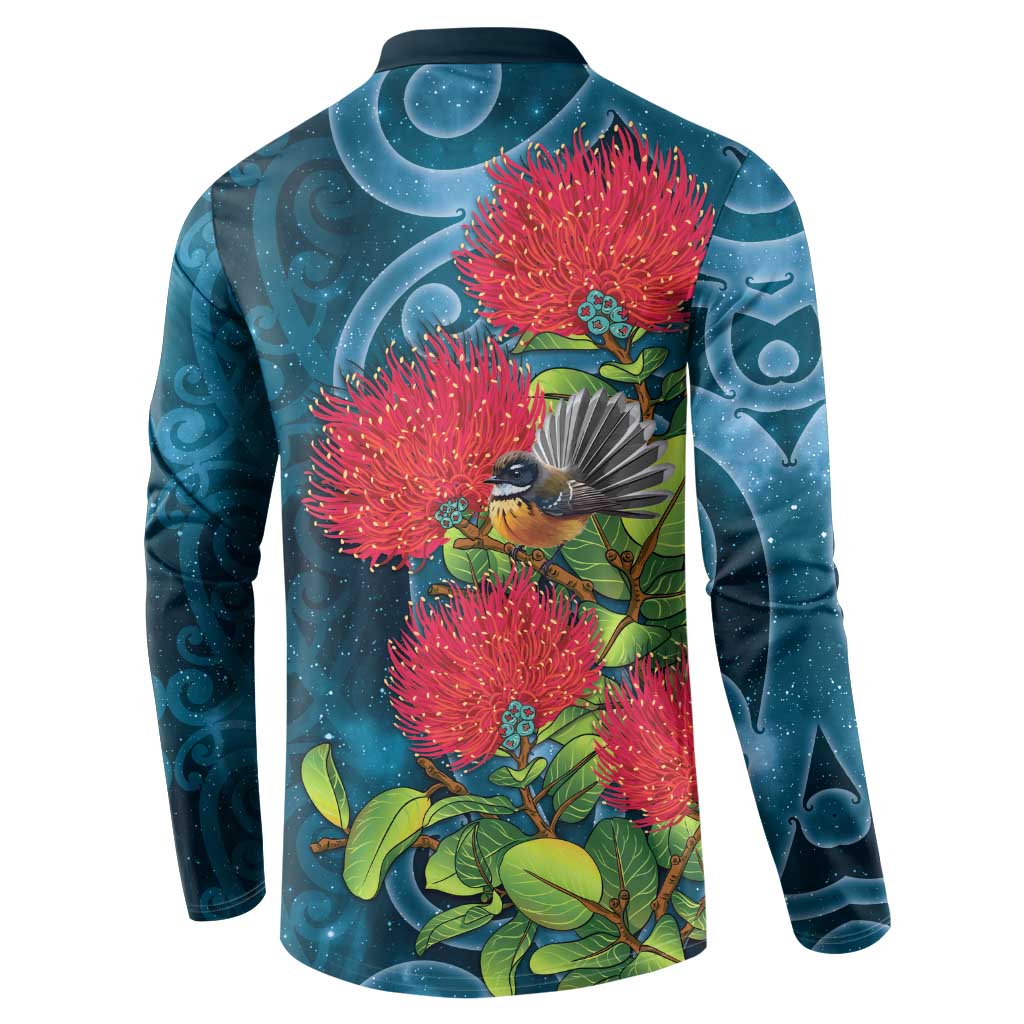 New Zealand Matariki Piwakawaka Button Sweatshirt Maori Koru With Pohutukawa Flowers LT05 - Polynesian Pride