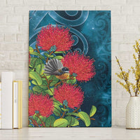 New Zealand Matariki Piwakawaka Canvas Wall Art Maori Koru With Pohutukawa Flowers LT05 Without Frame Dark Teal - Polynesian Pride