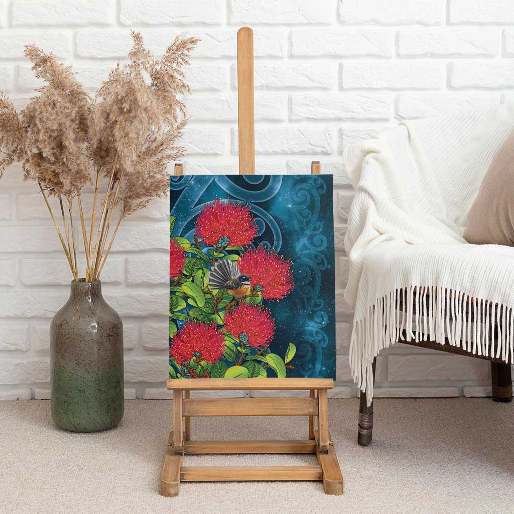 New Zealand Matariki Piwakawaka Canvas Wall Art Maori Koru With Pohutukawa Flowers LT05 - Polynesian Pride