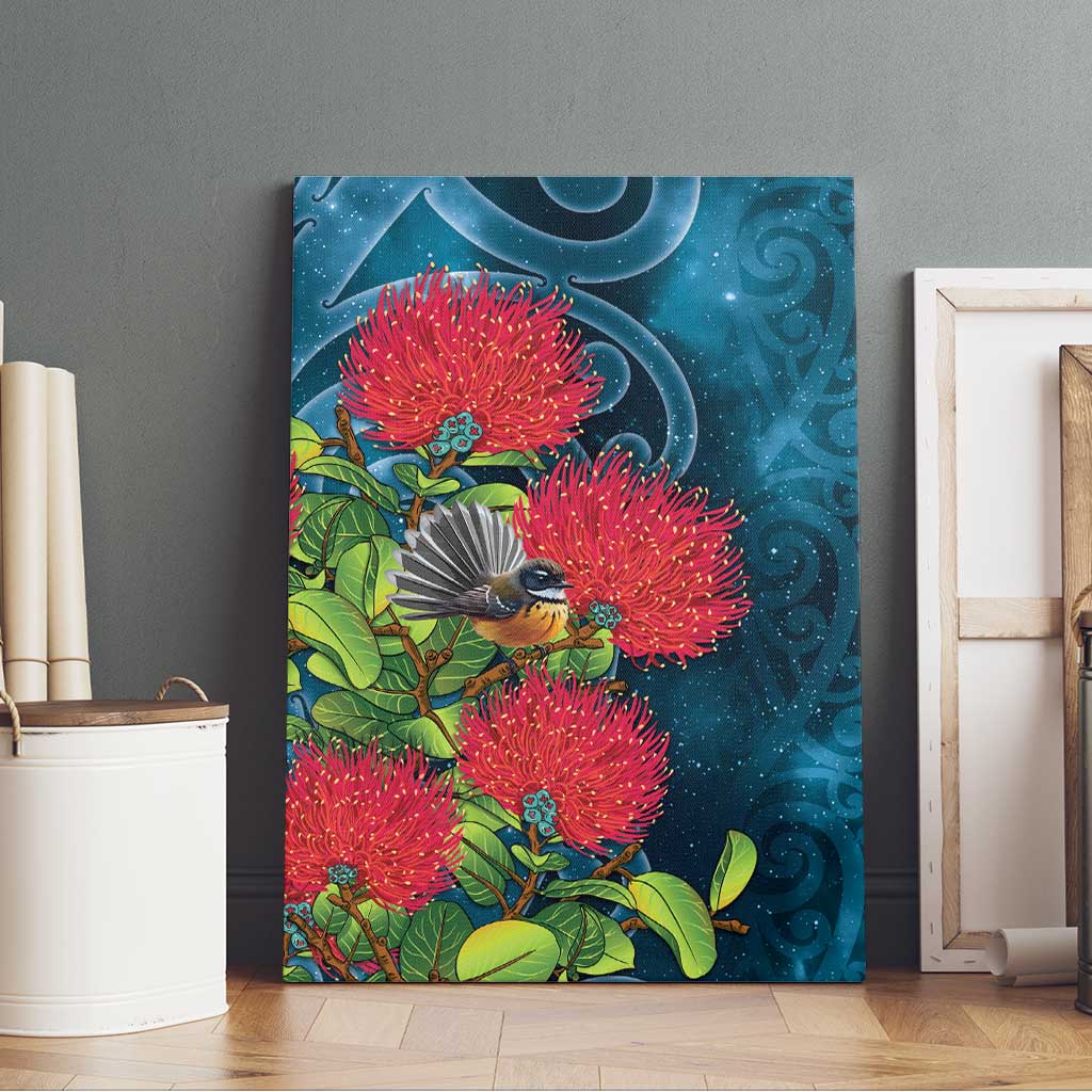 New Zealand Matariki Piwakawaka Canvas Wall Art Maori Koru With Pohutukawa Flowers LT05 - Polynesian Pride