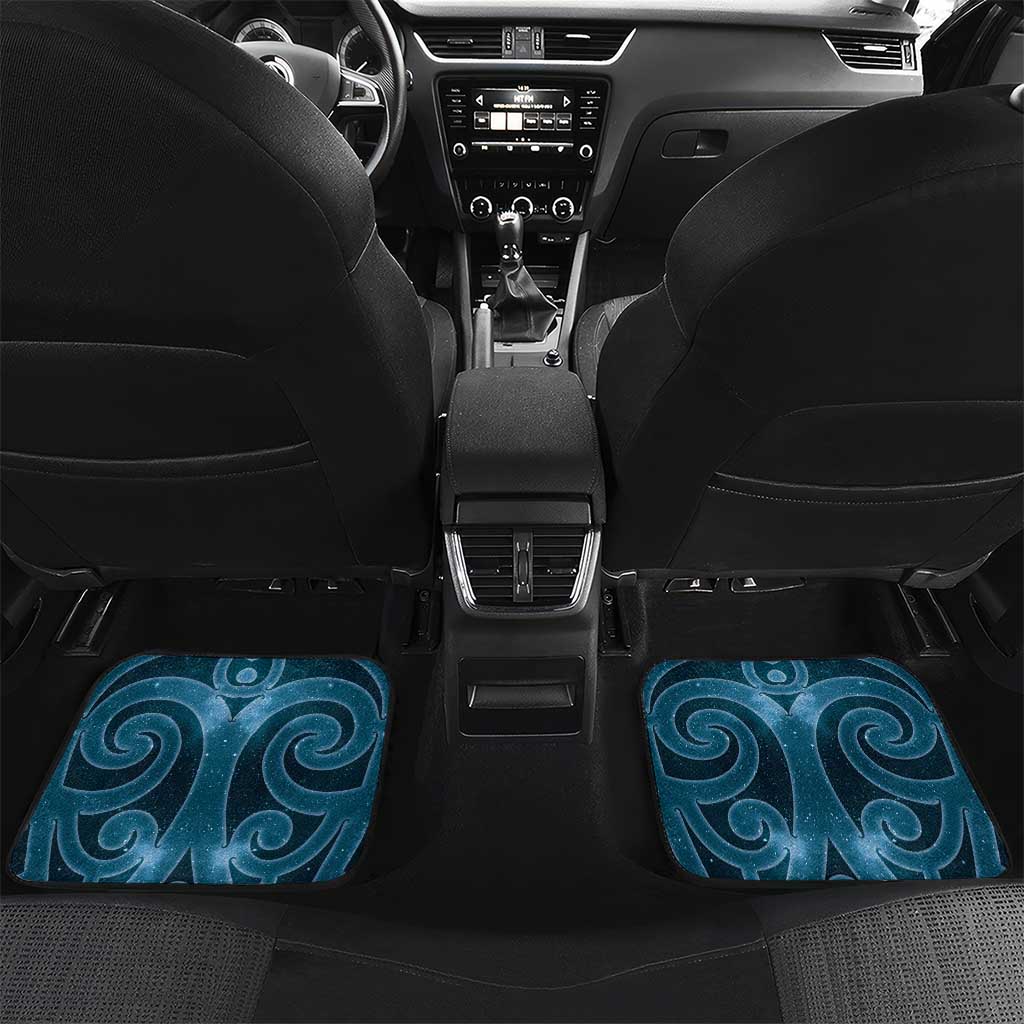 New Zealand Matariki Piwakawaka Car Mats Maori Koru With Pohutukawa Flowers LT05 Set 2pcs - Back Dark Teal - Polynesian Pride