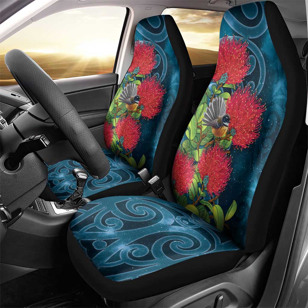 New Zealand Matariki Piwakawaka Car Seat Cover Maori Koru With Pohutukawa Flowers