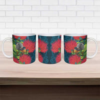 New Zealand Matariki Piwakawaka Ceramic Mug Maori Koru With Pohutukawa Flowers LT05 - Polynesian Pride