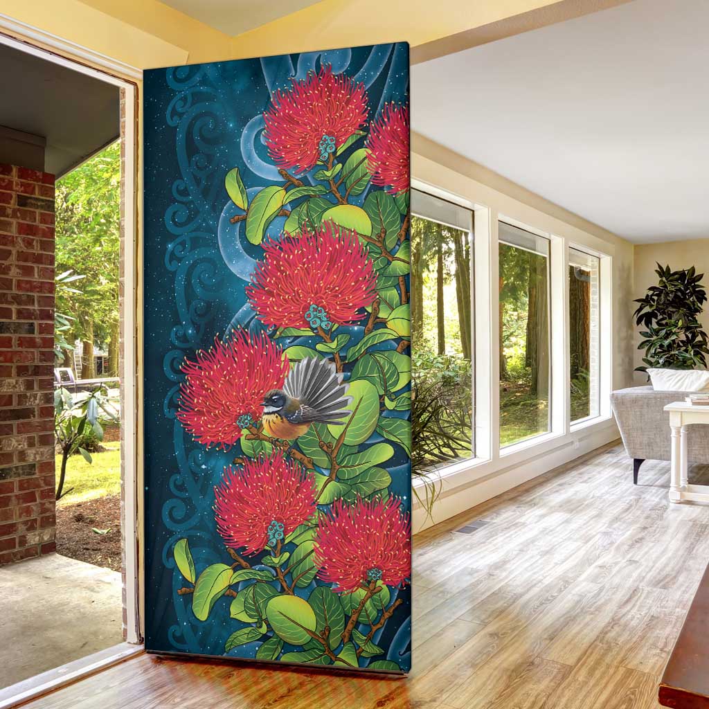 New Zealand Matariki Piwakawaka Door Cover Maori Koru With Pohutukawa Flowers