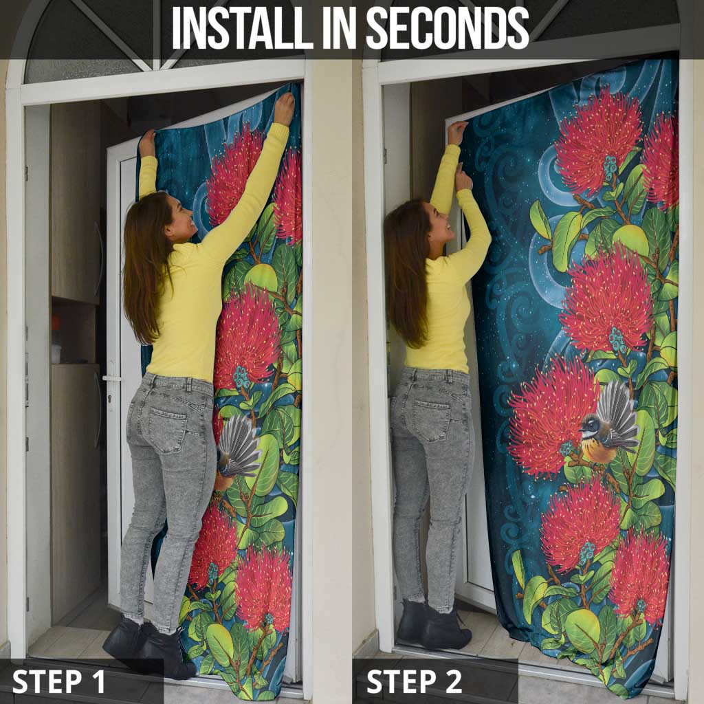 New Zealand Matariki Piwakawaka Door Cover Maori Koru With Pohutukawa Flowers