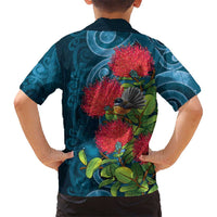 New Zealand Matariki Piwakawaka Family Matching Long Sleeve Bodycon Dress and Hawaiian Shirt Maori Koru With Pohutukawa Flowers LT05 - Polynesian Pride