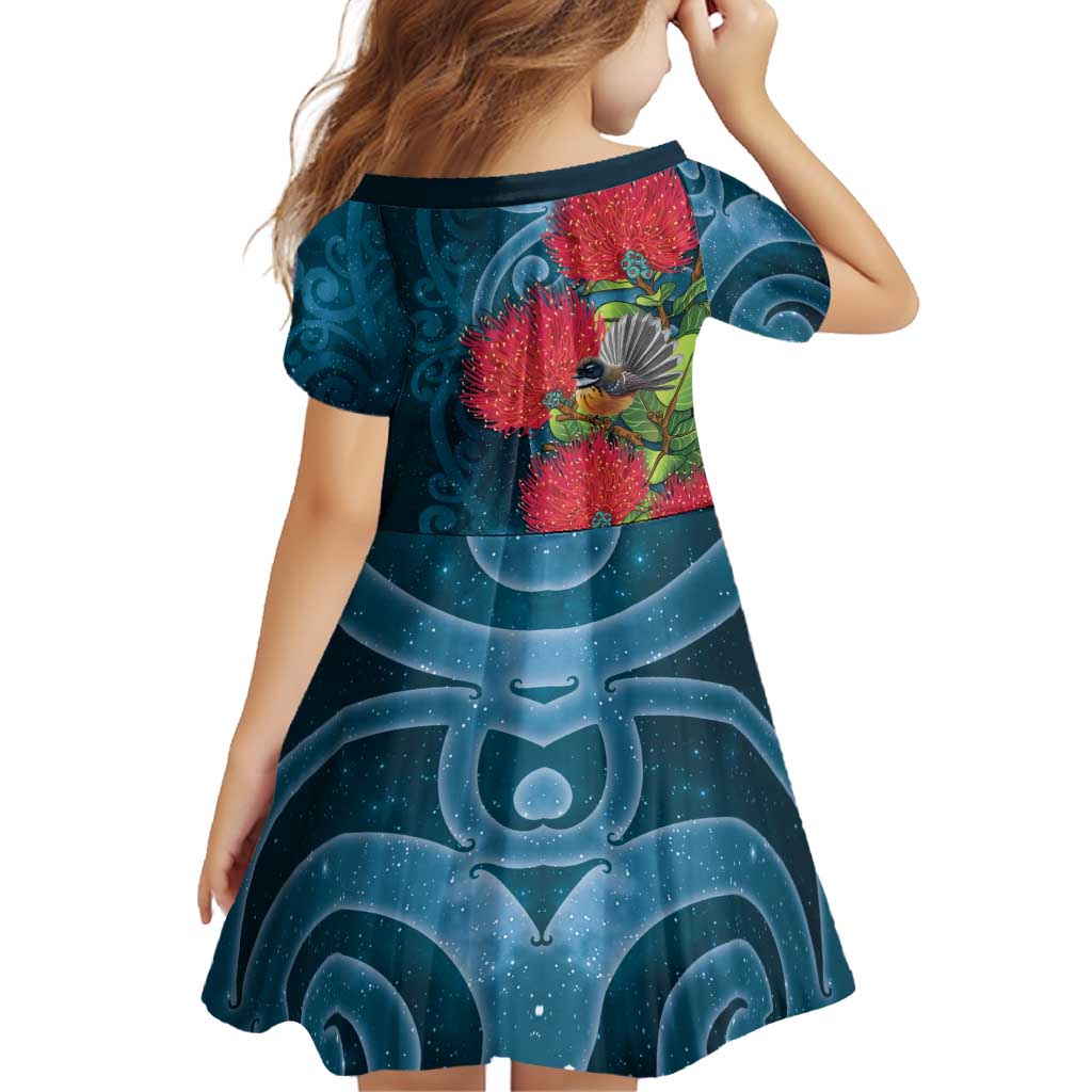 New Zealand Matariki Piwakawaka Family Matching Off The Shoulder Long Sleeve Dress and Hawaiian Shirt Maori Koru With Pohutukawa Flowers LT05 - Polynesian Pride