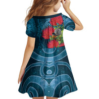 New Zealand Matariki Piwakawaka Family Matching Off Shoulder Maxi Dress and Hawaiian Shirt Maori Koru With Pohutukawa Flowers LT05 - Polynesian Pride