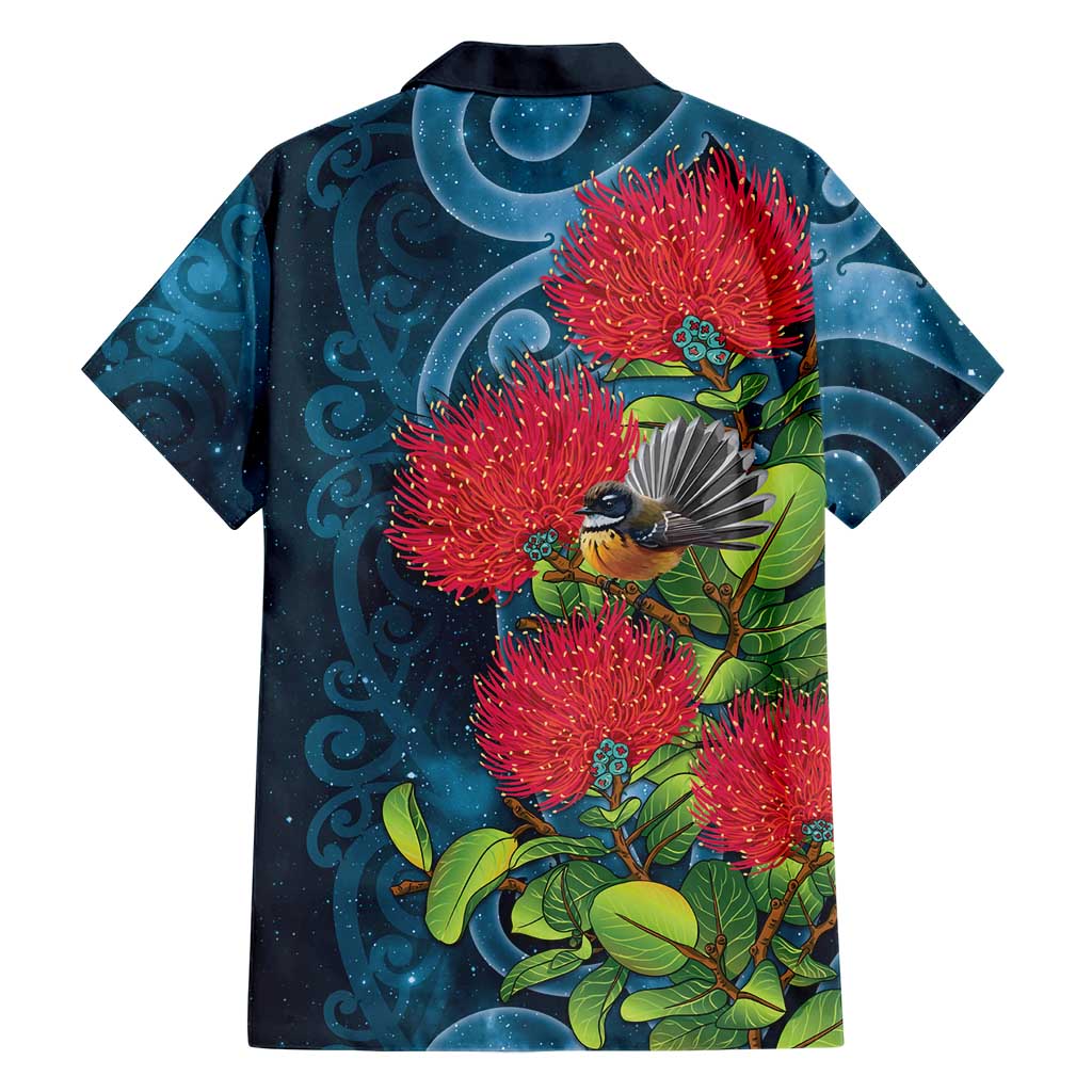 New Zealand Matariki Piwakawaka Family Matching Off Shoulder Maxi Dress and Hawaiian Shirt Maori Koru With Pohutukawa Flowers LT05 - Polynesian Pride