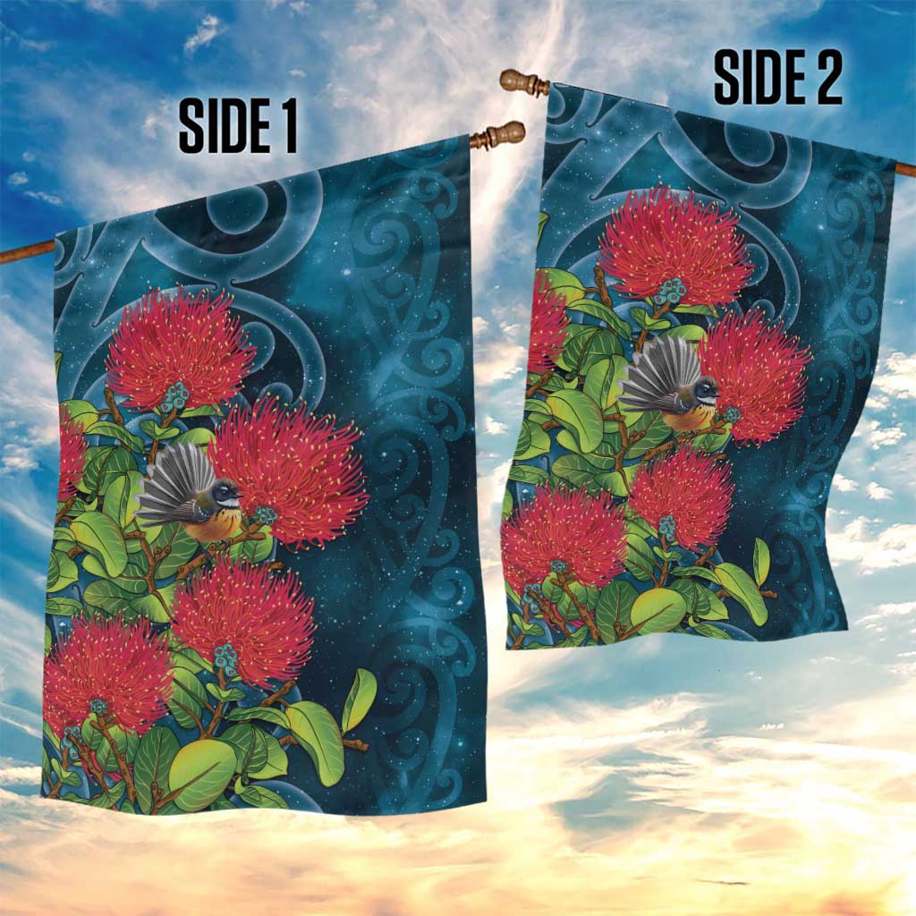 New Zealand Matariki Piwakawaka Garden Flag Maori Koru With Pohutukawa Flowers