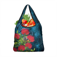 New Zealand Matariki Piwakawaka Grocery Bag Maori Koru With Pohutukawa Flowers LT05 1-pack One Size Dark Teal - Polynesian Pride