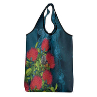 New Zealand Matariki Piwakawaka Grocery Bag Maori Koru With Pohutukawa Flowers LT05 - Polynesian Pride