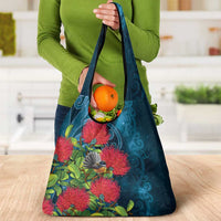 New Zealand Matariki Piwakawaka Grocery Bag Maori Koru With Pohutukawa Flowers LT05 - Polynesian Pride