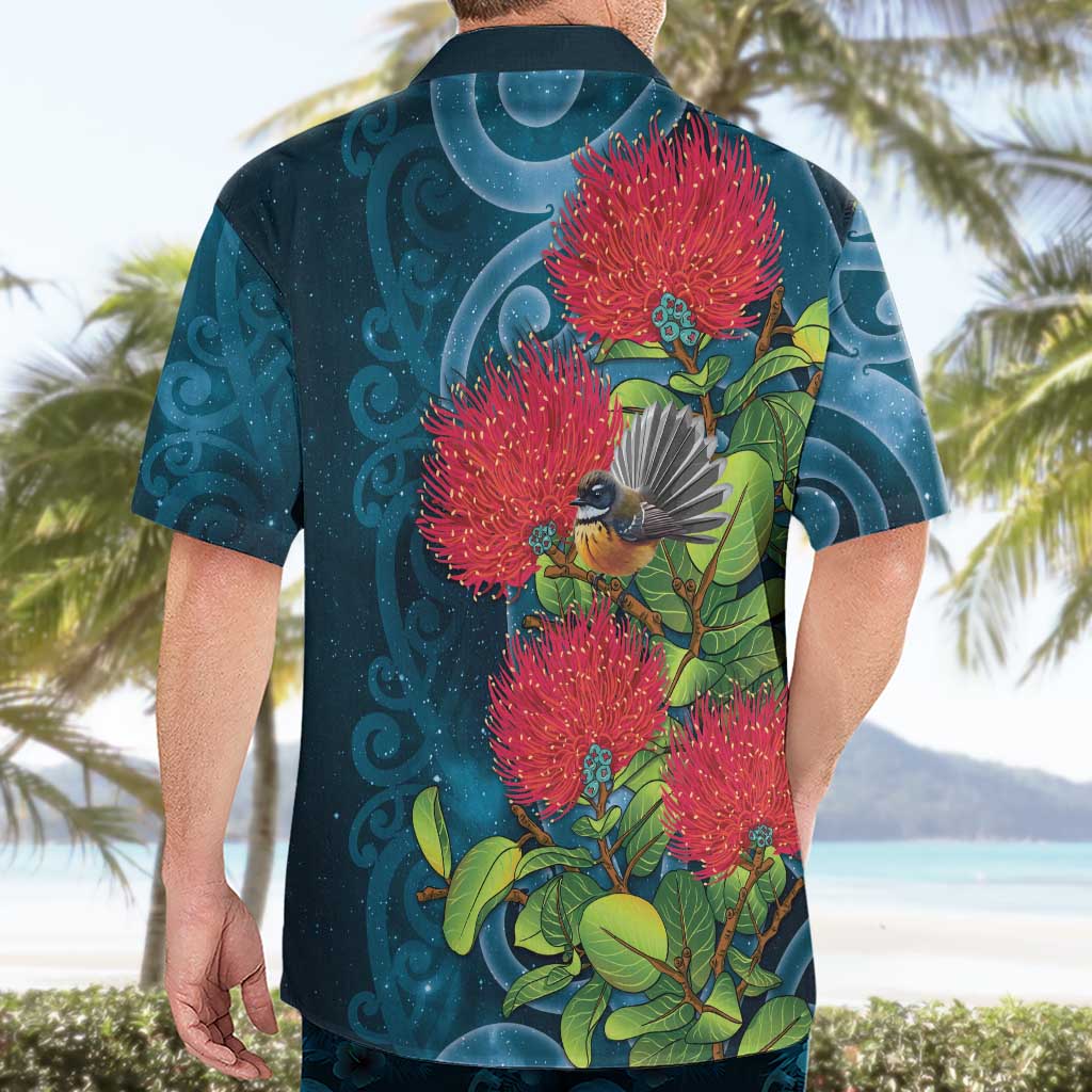 New Zealand Matariki Piwakawaka Hawaiian Shirt Maori Koru With Pohutukawa Flowers