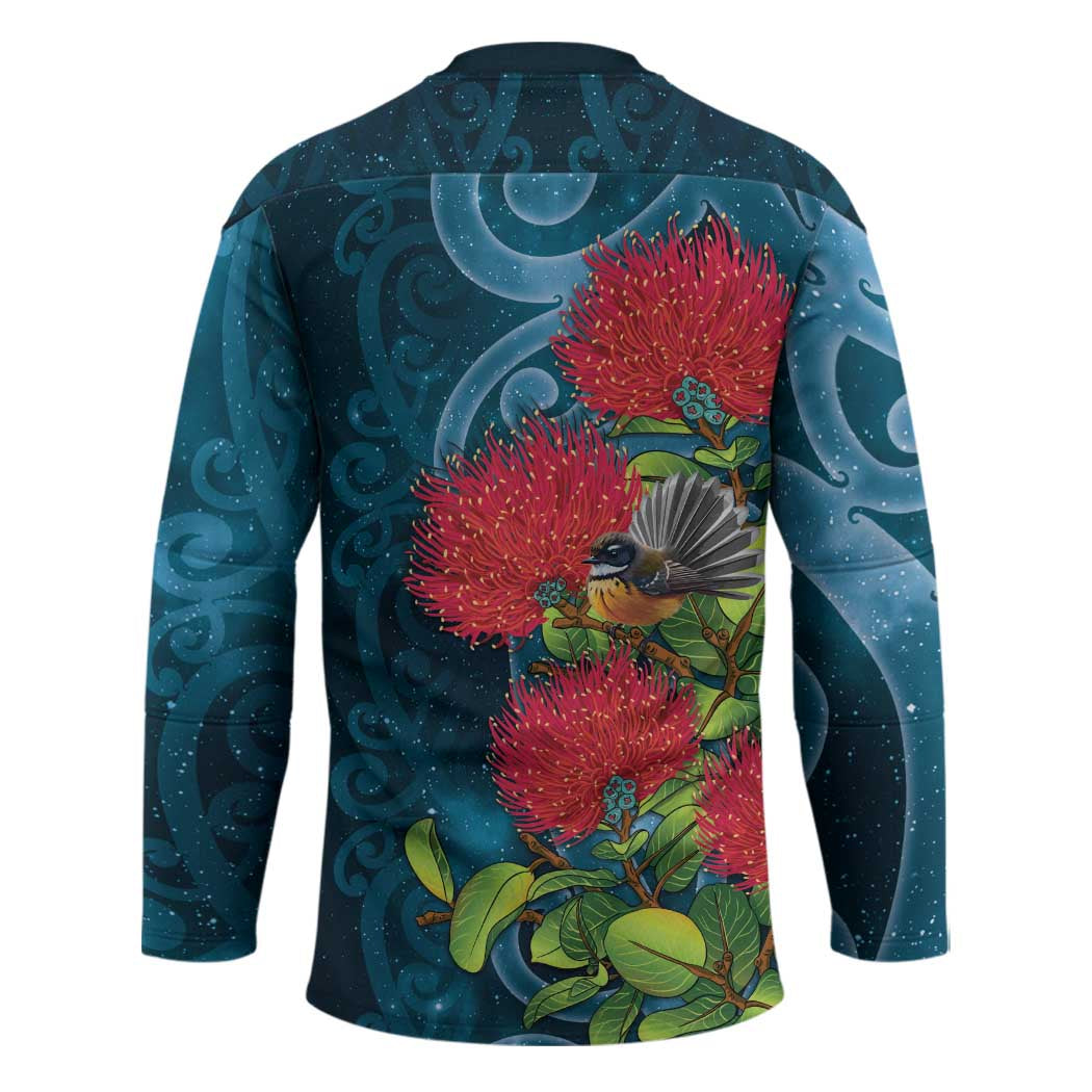 New Zealand Matariki Piwakawaka Hockey Jersey Maori Koru With Pohutukawa Flowers