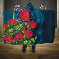 New Zealand Matariki Piwakawaka Hooded Blanket Maori Koru With Pohutukawa Flowers