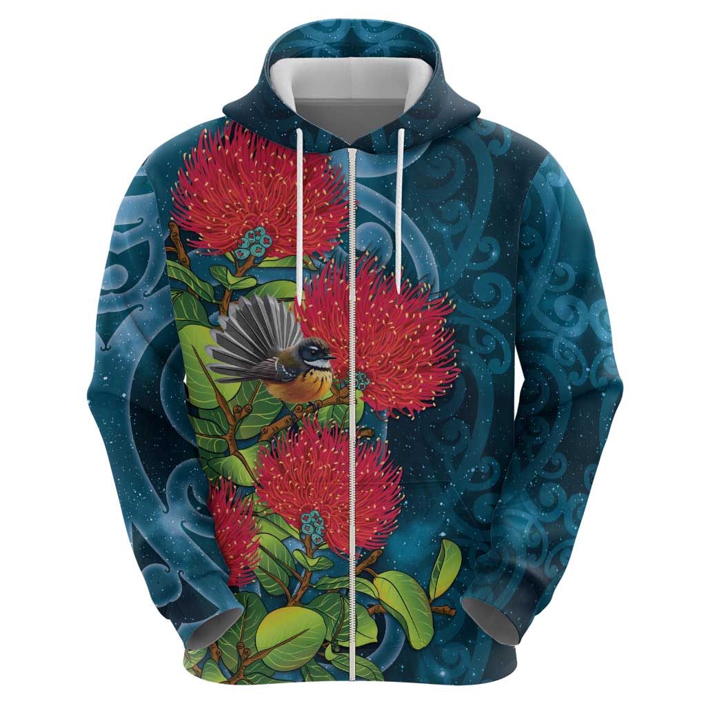 New Zealand Matariki Piwakawaka Hoodie Maori Koru With Pohutukawa Flowers