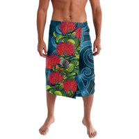 New Zealand Matariki Piwakawaka Lavalava Maori Koru With Pohutukawa Flowers LT05 Dark Teal - Polynesian Pride