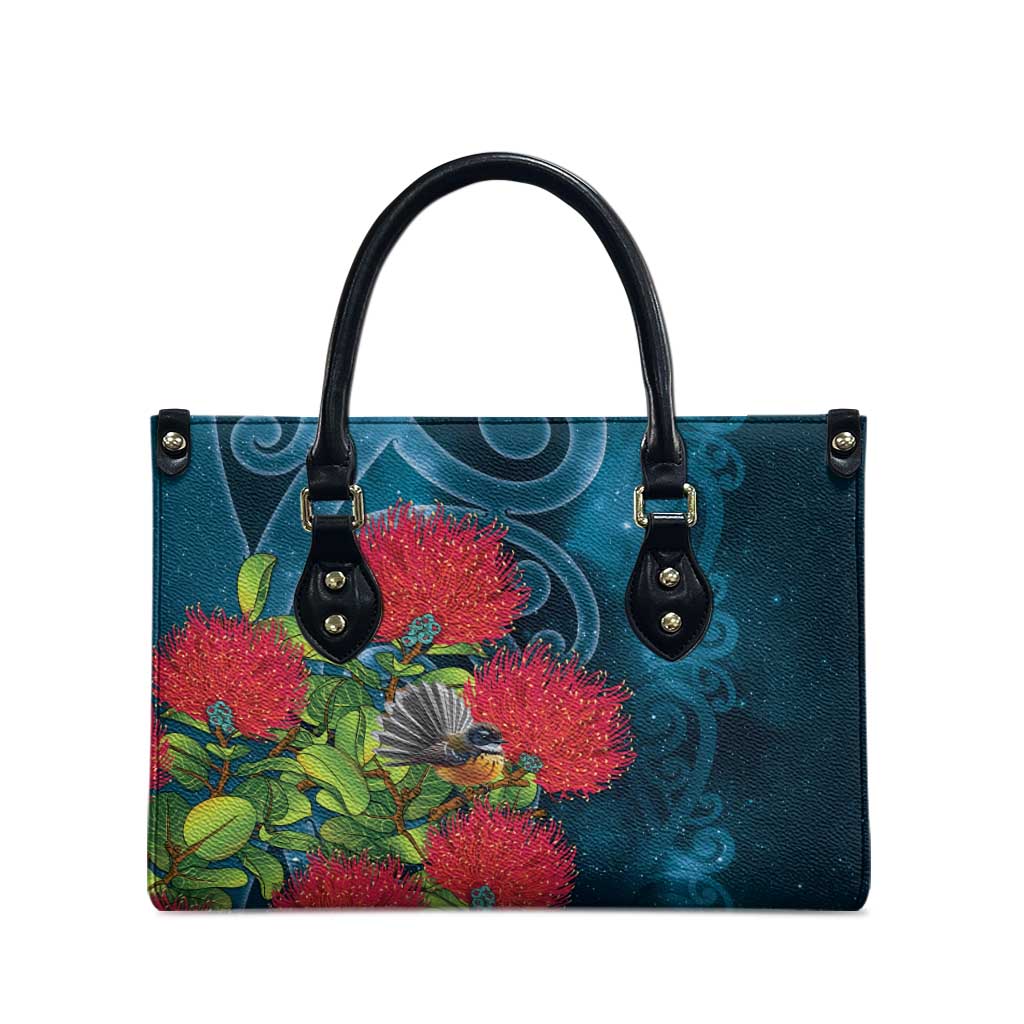 New Zealand Matariki Piwakawaka Leather Bag Maori Koru With Pohutukawa Flowers LT05 - Polynesian Pride