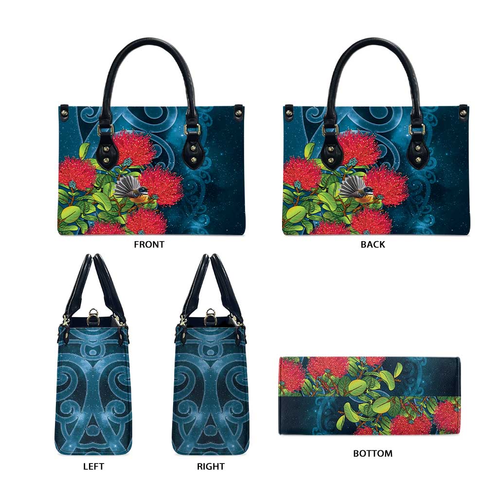 New Zealand Matariki Piwakawaka Leather Bag Maori Koru With Pohutukawa Flowers LT05 - Polynesian Pride