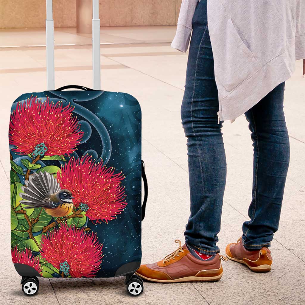 New Zealand Matariki Piwakawaka Luggage Cover Maori Koru With Pohutukawa Flowers