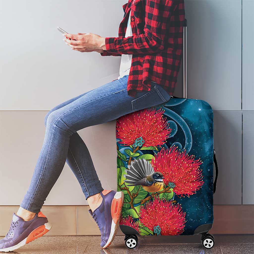 New Zealand Matariki Piwakawaka Luggage Cover Maori Koru With Pohutukawa Flowers