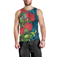 New Zealand Matariki Piwakawaka Men Tank Top Maori Koru With Pohutukawa Flowers