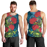 New Zealand Matariki Piwakawaka Men Tank Top Maori Koru With Pohutukawa Flowers