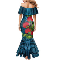 New Zealand Matariki Piwakawaka Mermaid Dress Maori Koru With Pohutukawa Flowers LT05 - Polynesian Pride