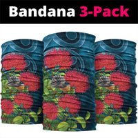 New Zealand Matariki Piwakawaka Neck Gaiter Maori Koru With Pohutukawa Flowers LT05 package One Size: 25*50cm Dark Teal - Polynesian Pride