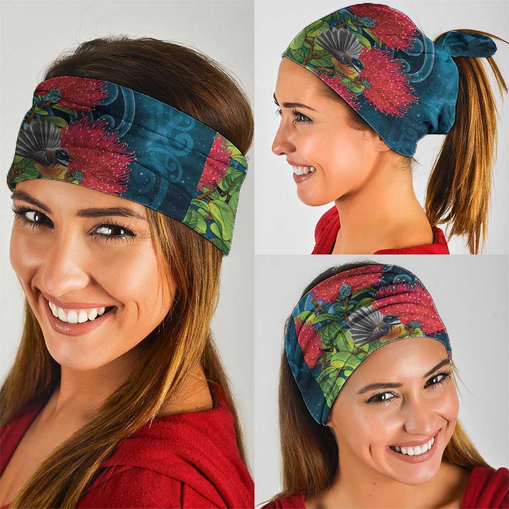New Zealand Matariki Piwakawaka Neck Gaiter Maori Koru With Pohutukawa Flowers LT05 - Polynesian Pride
