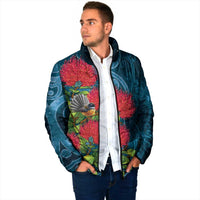 New Zealand Matariki Piwakawaka Padded Jacket Maori Koru With Pohutukawa Flowers LT05 - Polynesian Pride